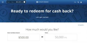 Screenshot showing Chase Ultimate Rewards points cash redemption option at 1 cent per point