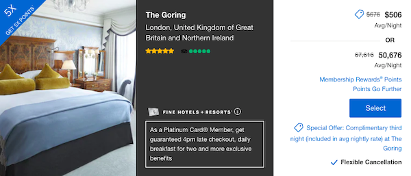 Search result example for Amex Hotels mystery bonus