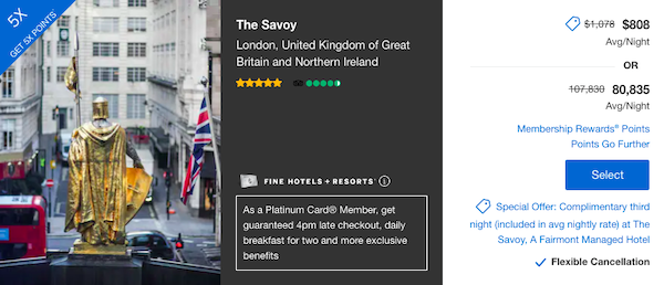 Search result example for Amex Hotels mystery bonus