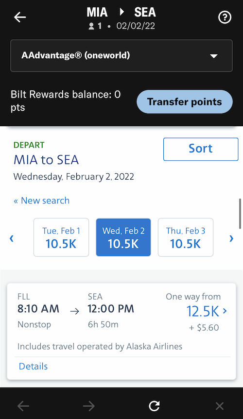 Bilt app award search results