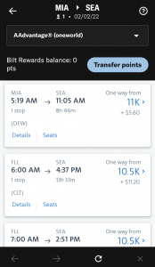More results from Bilt app search for American Airlines
