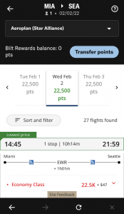 Results from Bilt app search for Aeroplan