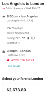 American Airlines partner earning example