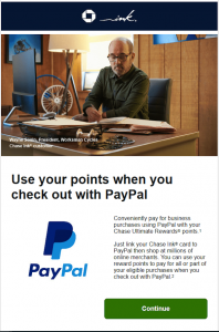 Copy of the email from Chase offering to redeem your Ultimate Rewards points for PayPal purchases