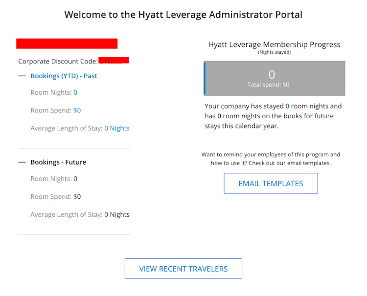 Screenshot of Hyatt Leverage Administrator Portal dashboard