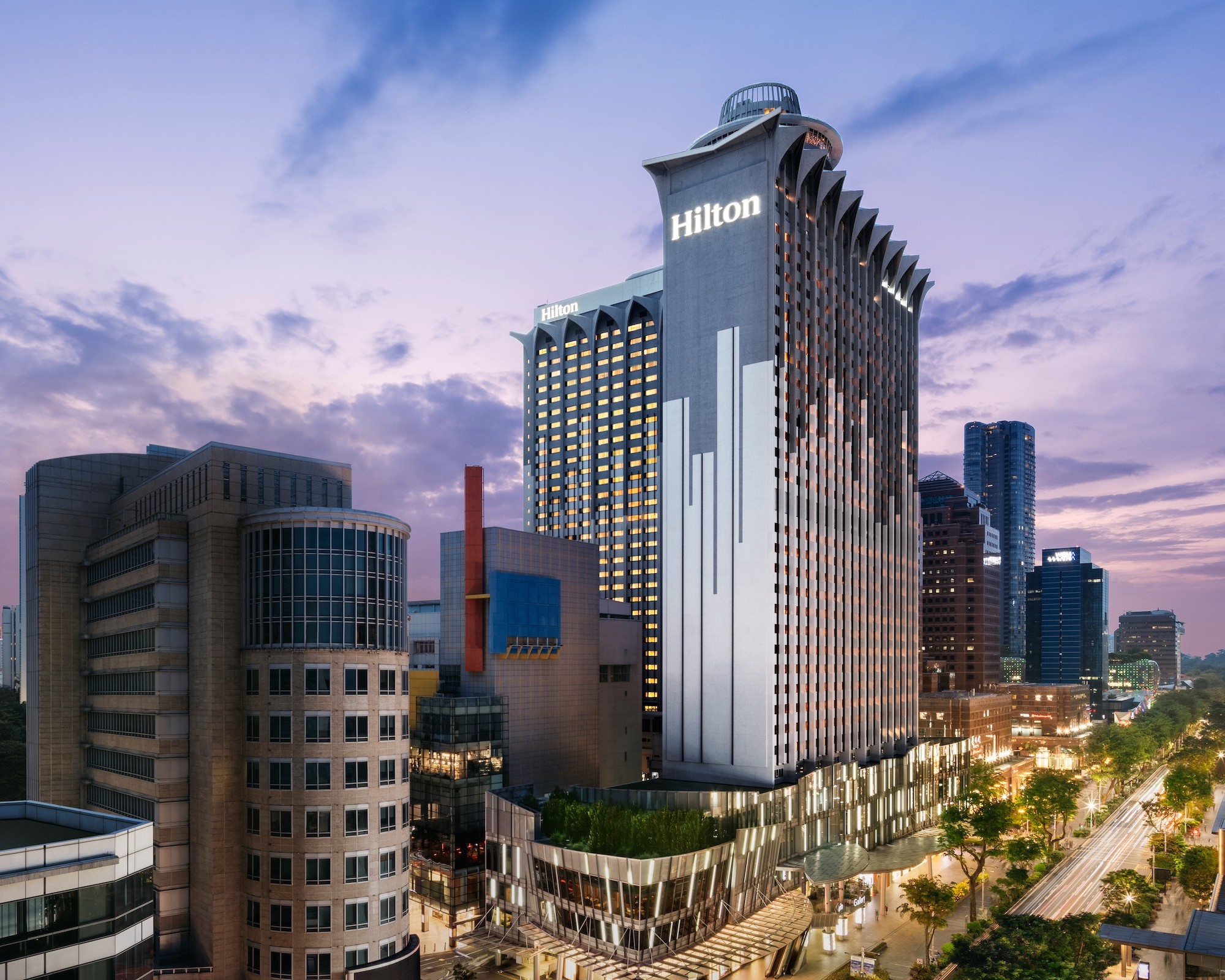 Hilton Singapore Orchard exterior as seen at night