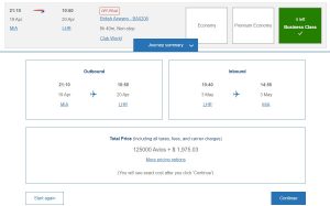 British Airways increases fuel surcharges, as shown in screenshot of award booking from Miami to London
