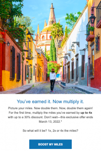 Screenshot of email I received for Alaska Miles Boost promotion