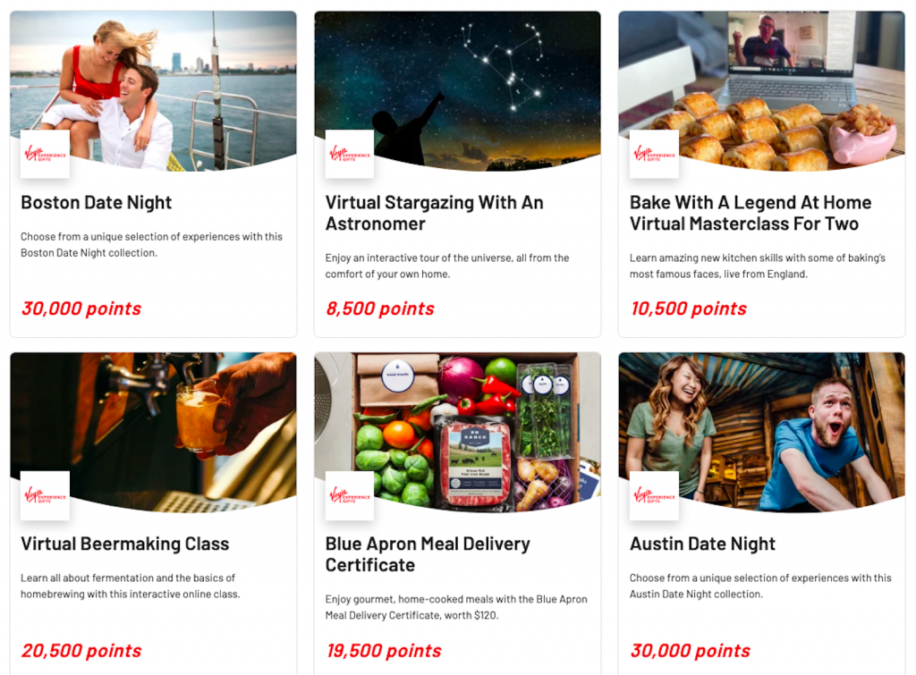 Screenshot of Virgin Red redemption options