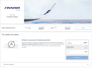 Screenshot showing the option to combine British Airways with Finnair Avios