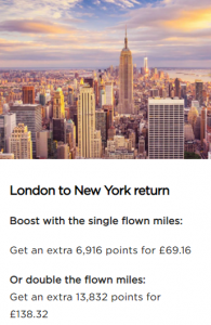 Virgin Atlantic Points Booster example from London to New York