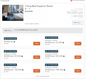 IHG Points & Cash example at the InterContinental in New York