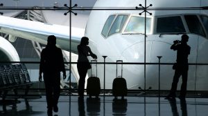 Travelers in an airport