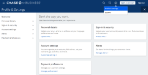 screenshots showing how to get to Chase Profiles & Settings page to merge two account logins