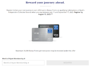 Screenshot showing the registration page for the World of Hyatt cardholder award rebate