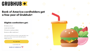 Screenshot showing Bank of America free Grubhub+ subscription banner