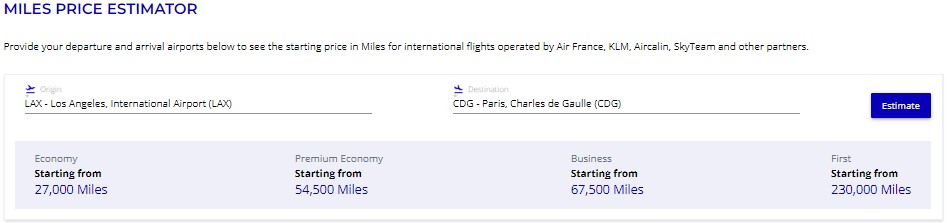 Flying Blue miles price estimator