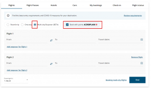 Aeroplan stopover award search screenshot