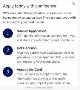 screenshot of the Amex Apply With Confidence process