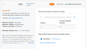 Amex to Hilton Honors transfer bonus example