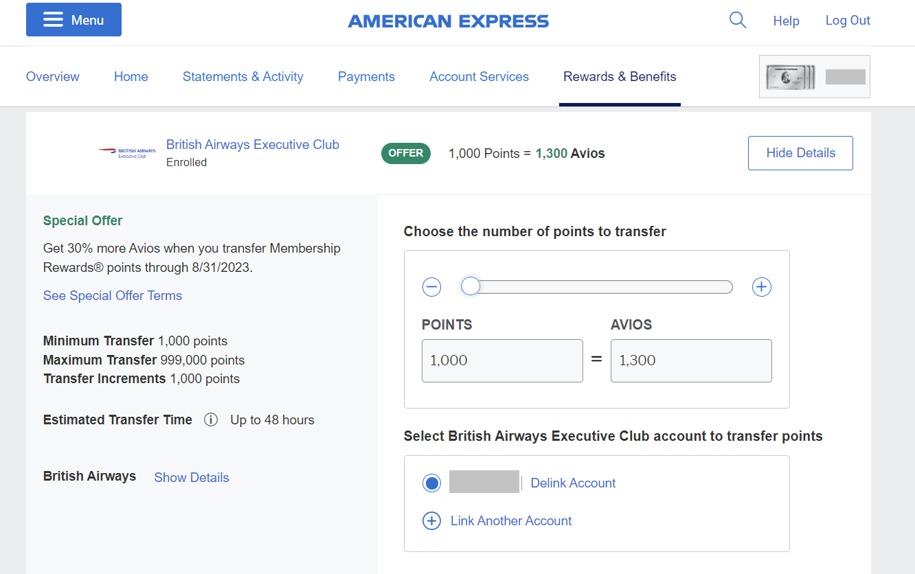 30 Transfer Bonus From Amex Membership Rewards to Avios