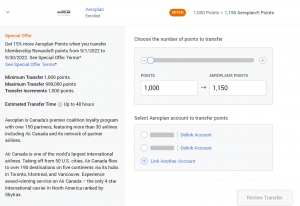 Amex transfer bonus Aeroplan