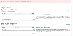 FCO-AUH-DEL Aeroplan stopover award example