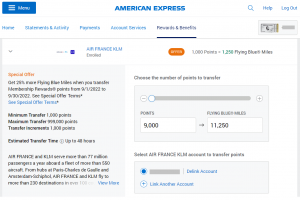 Transfer 9k Amex MR points to Flying Blue with 25% transfer bonus