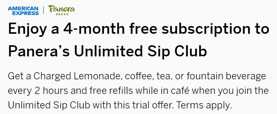 Amex Free Panera Bread Unlimited Sip Club Promo