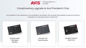 Avis President's Club for Aeroplan elites and cardholders