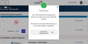 Capital One transfer to Virgin Red submitted