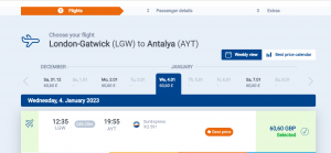 Sun Express price from London-Gatwick to Antalya