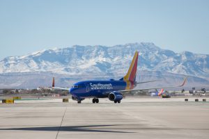 Image is of Southwest Airlines Boeing 737 taxing at Las Vegas International Airport.