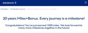 Free Aegean Miles+Bonus miles confirmation