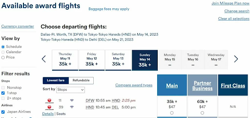 Alaska Airlines Mileage Plan Sweet Spots Dallas to Delhi with a stopover in Tokyo on Japan Airlines