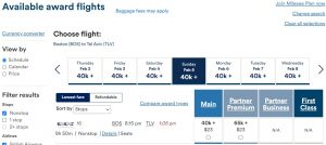 Alaska Mileage Plan award on El Al Boston to Tel Aviv