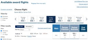 Alaska Mileage Plan award on El Al Boston to Tel Aviv