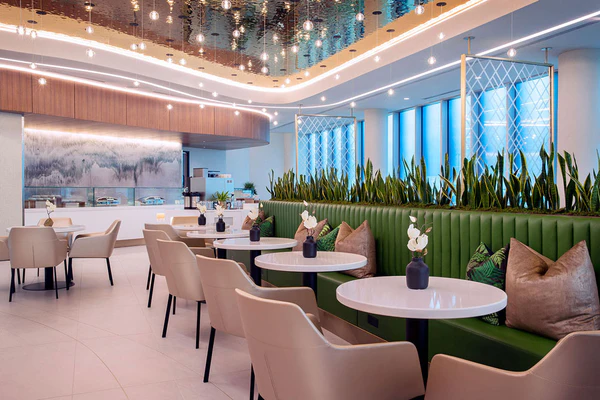 Dining area at The Club CLT airport.