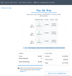 Hyatt Pay My Way with points, cash or free nights