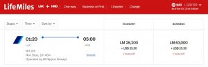 LifeMiles award sale example from San Francisco to Tokyo