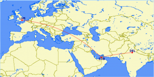LHR to DEL route under 5,000 miles