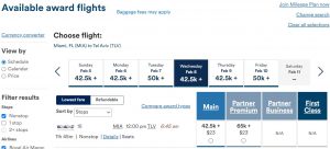 Mileage Plan award on El Al Miami to Tel Aviv
