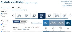 Mileage Plan awards on El Al Miami to Tel Aviv