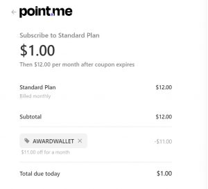 Point.me with AWARDWALLET promo code applied