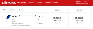LifeMiles award sale example from San Francisco to Tokyo