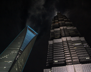 Looking up at the tower of the Grand Hyatt Shanghai