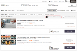 Example of Marriott option to display all-in pricing, including resort fees