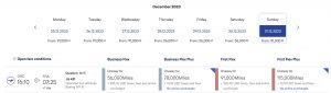 Screenshot of Miles & More award redemptions