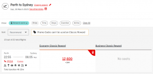 Qantas award discount example