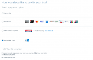 place an AAdvantage award flight on hold